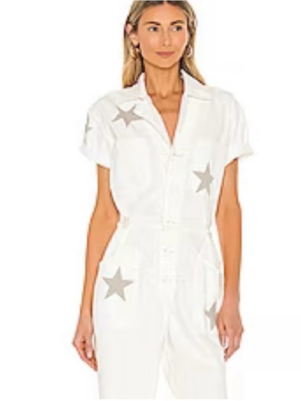 pistola White Short-Sleeve Star Jumpsuit